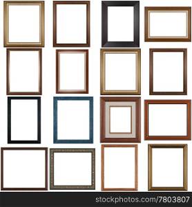 Set of wooden frames isolated on white background.