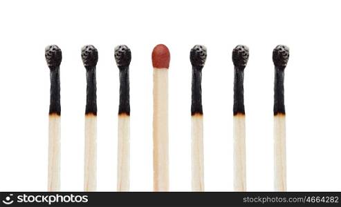 Set of wooden matches isolated on white background