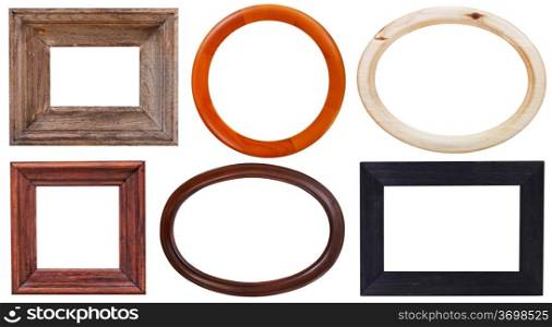 set of wooden picture frame with cutout canvas isolated on white background