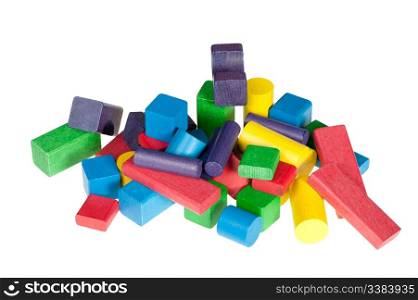 Set of wooden toys of blocks. Isolated on white
