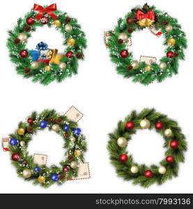 set of wreaths for Christmas. set of four Christmas wreaths on white background