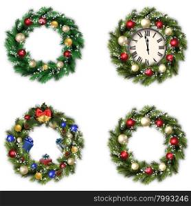 set of wreaths for Christmas. set of four Christmas wreaths on white background