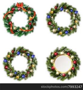 set of wreaths for Christmas. set of four Christmas wreaths on white background