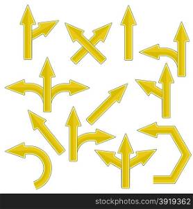 Set of Yellow Arrows Isolated on White Background. Yellow Arrows