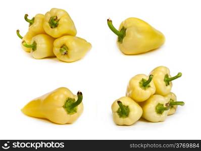 set of yellow bell peppers isolated on plain white background.
