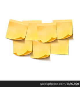 Set of yellow empty sticky notes on white background. Set of yellow empty sticky notes on white