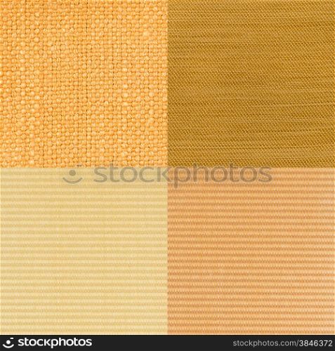 Set of yellow fabric samples, texture background.