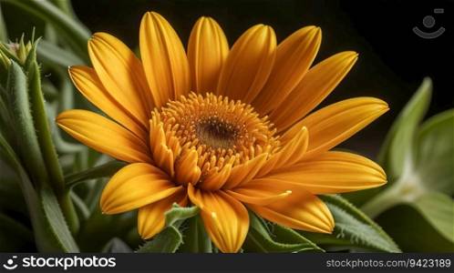 set of yellow flowers, sunflowers with leaves, botanical picture, floral design for digital content big flower