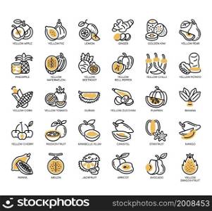 Set of Yellow Fruits thin line icons for any web and app project.
