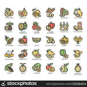 Set of Yellow Fruits thin line icons for any web and app project.