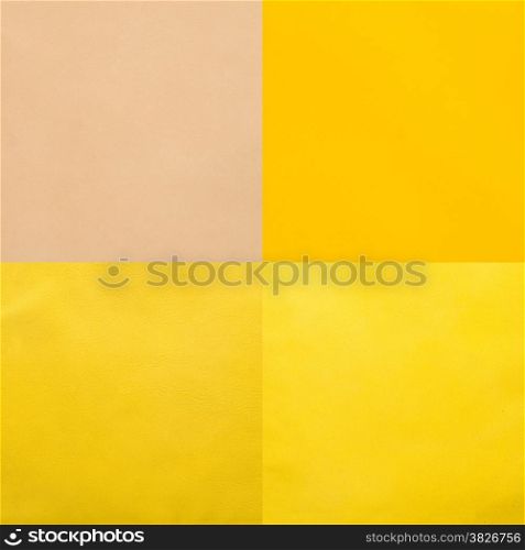 Set of yellow leather samples, texture background.