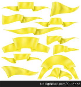 Set of Yellow Ribbons Isolated on White Background. Flag Collection. Set of Yellow Ribbons