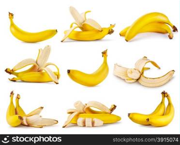 Set of yellow ripe fragrant banana isolated on white background