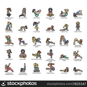 Set of Yoga Poses 1 thin line and pixel perfect icons for any web and app project.