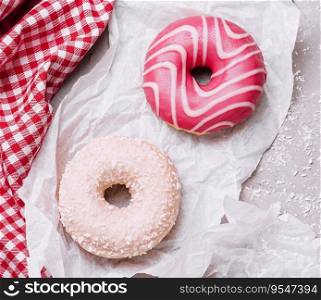Set of yummy colorful pastel retro summer fashion donuts