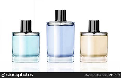 Set perfume glass bottles isolated on white background