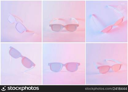 set pink painted eyeglasses against colored background