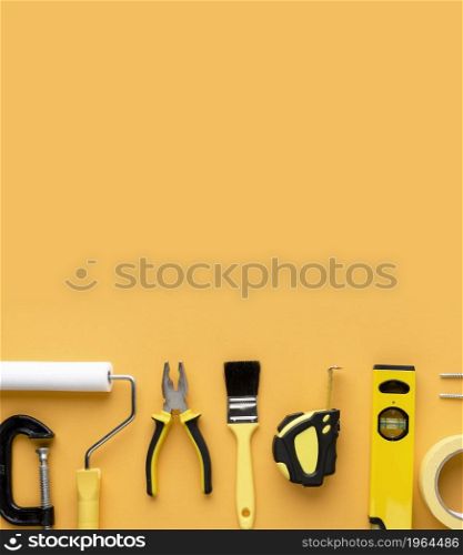 set repair tools supplies with copy space top view. High resolution photo. set repair tools supplies with copy space top view. High quality photo