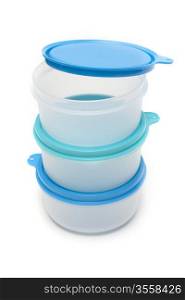 Set round plastic container on white background
