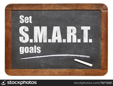 Set S.M.A.R.T. goals. Motivational advice on a vintage slate blackboard