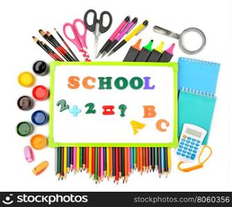 Set school supplies isolated on white background.