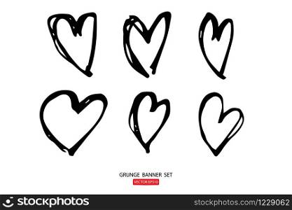 set vector illustrations hand drawn heart Icons set for valentines and wedding