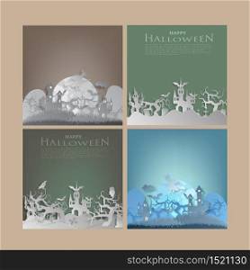 Set vector paper cut background.Illustration of bonfire art with decorations in Halloween. Graphic design for Halloween festival. Greeting card for celebration on Halloween.