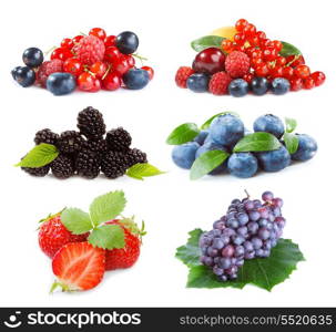 set with different berries on a white background