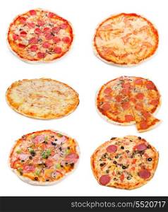 set with different pizza on white background