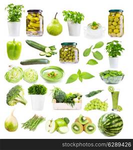 set with green food isolated on white background
