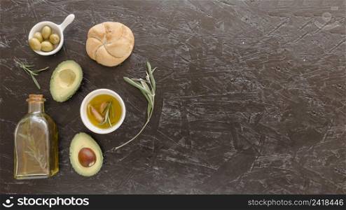 set with oil avocado bread