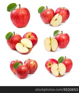 set with red apples on white background