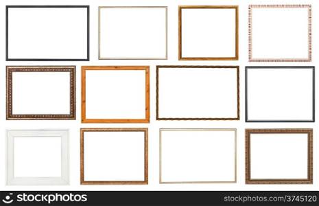set wooden picture frame with cut out canvas isolated on white background