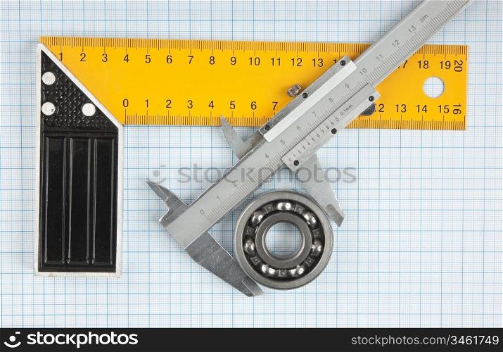 setsquare and calliper with bearing on graph paper