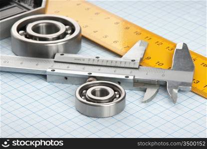 setsquare and calliper with bearing on graph paper