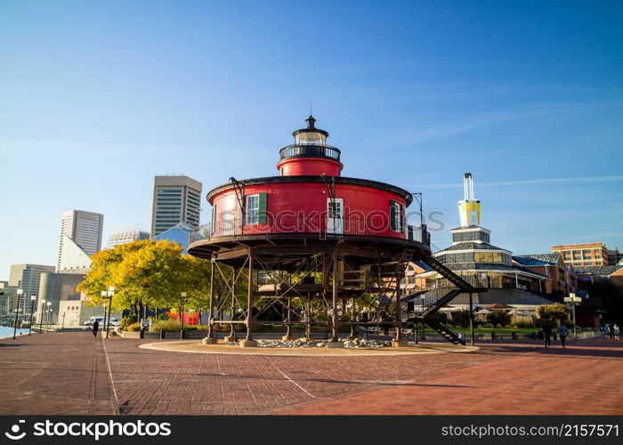 Seven Foot Knoll Lighthouse in Inner Harbor Baltimore, Maryland.