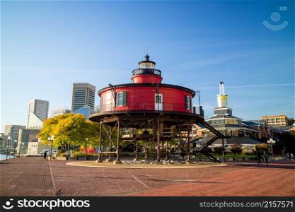Seven Foot Knoll Lighthouse in Inner Harbor Baltimore, Maryland.