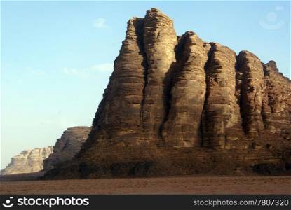 Seven Pillars mount with shadow in Wadi Rum desert, Jordan