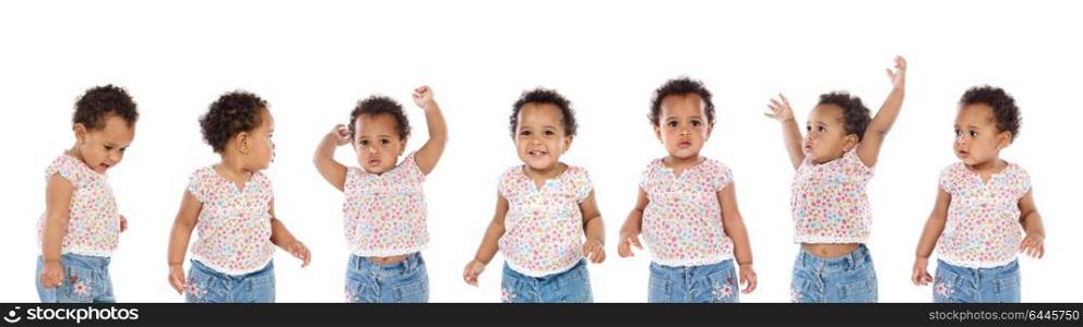 Seven same african sisters with different expressions isolated on a white background