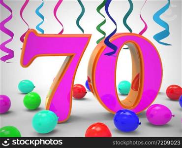 Seventieth birthday celebration balloons shows a happy event. Celebrating 70th with a joyful 60 party - 3d illustration