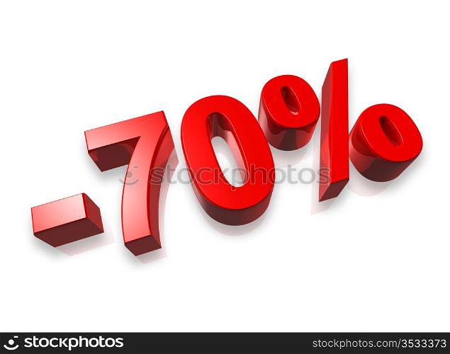 seventy percent 3D number isolated on white - 70%. 70% seventy percent