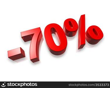 seventy percent 3D number isolated on white - 70%. 70% seventy percent