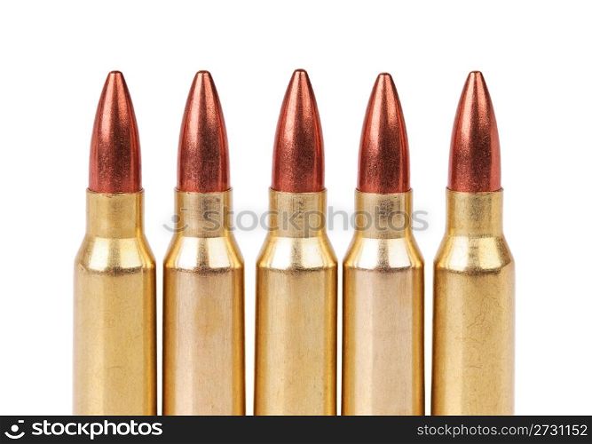 several ammo for the automatic weapons on a white background