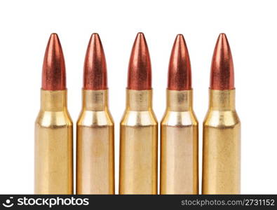 several ammo for the automatic weapons on a white background