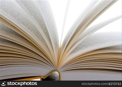 several books lie open on a white background