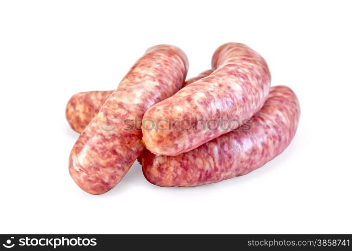 Several cooked pork sausages isolated on white background