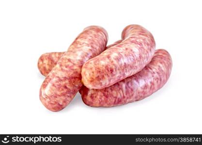 Several cooked pork sausages isolated on white background