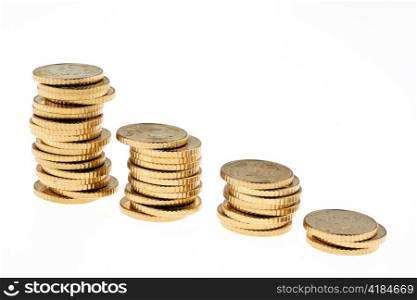 several different high pile of euro coins