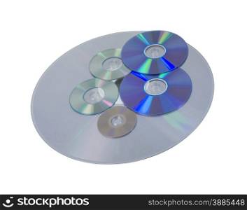 Several disks of various sizes and different formats for storing and retrieving data - path included