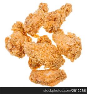 several hot fried chiken wings isolated white background